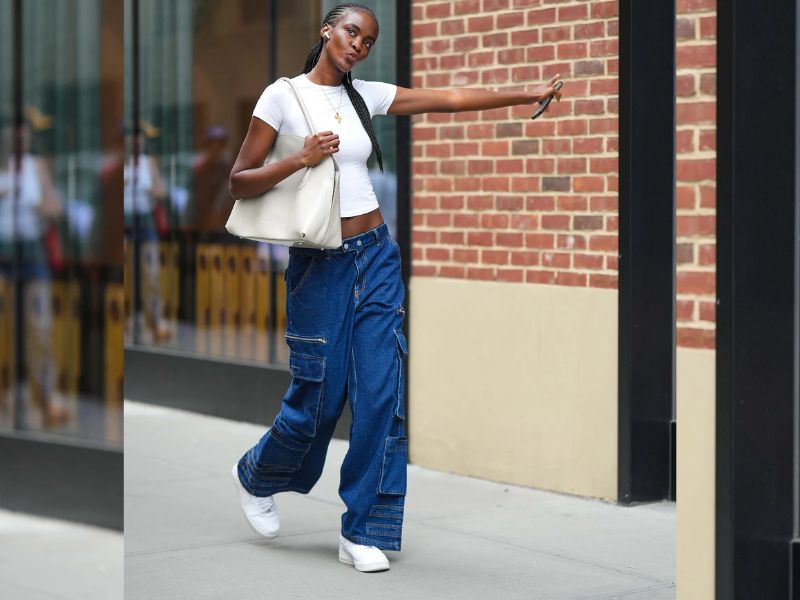 Ecru Blue Cargo Jeans